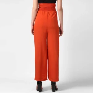 Generic Women's Polyester Solid Smocked Trousers (Orange)