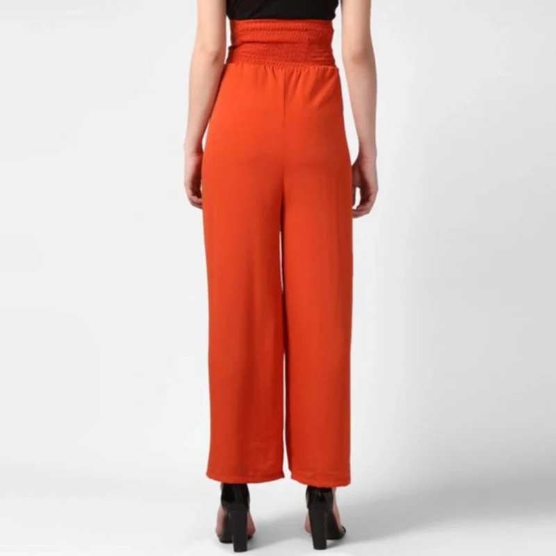 Generic Women's Polyester Solid Smocked Trousers (Orange)