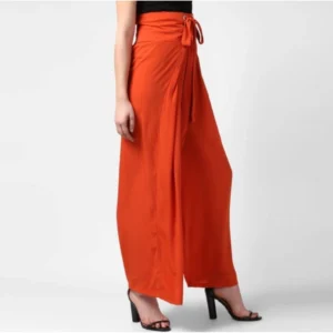 Generic Women's Polyester Solid Smocked Trousers (Orange)