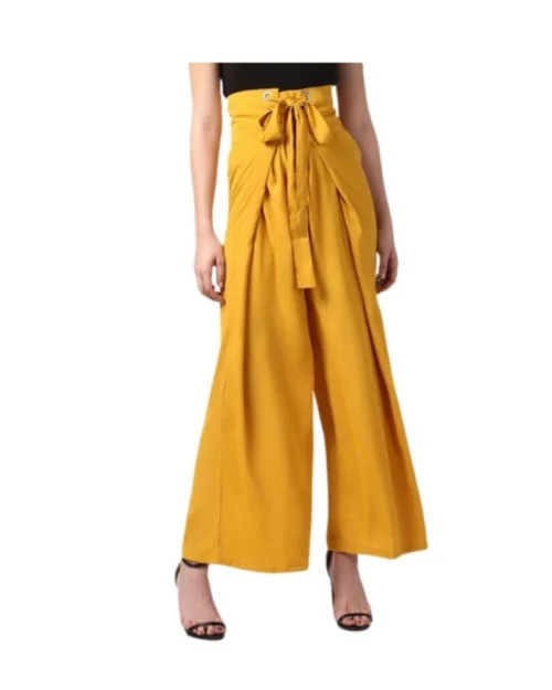 Generic Women's Polyester Solid Smocked Trousers (Yellow)