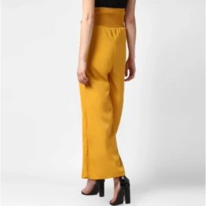 Generic Women's Polyester Solid Smocked Trousers (Yellow)