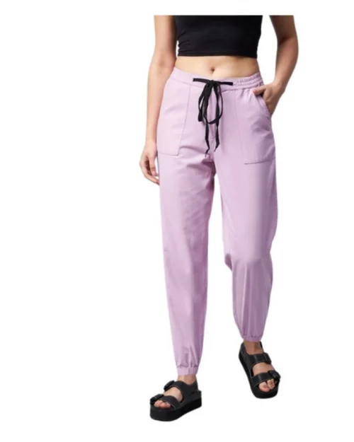 Generic Women's Coton Twill Solid Elasticated Trousers (Lavender)