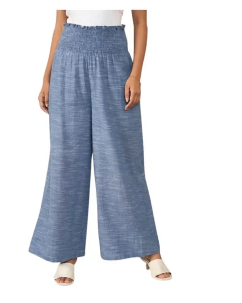 Generic Women's Cotton Self Design Smocked Trousers (Blue)