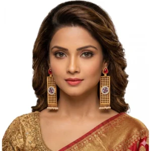 Generic Women's Zinc Alloy Gold Plated Dangler Earrings (Multicolor)