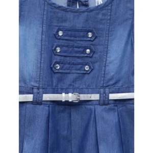 Generic Girl's Denim Embellished Sleeveless Dress with Belt (Blue)