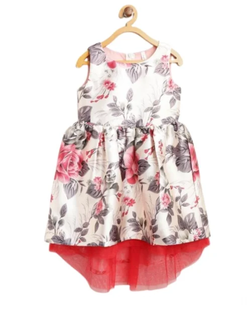 Generic Girl's Polyester & Net Inset Sleeveless Dress with Net Inset (Off White)