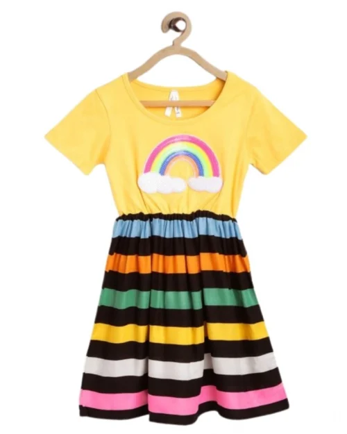 Generic Girl's Cotton Striped Short Sleeve Dress (Multicolor)