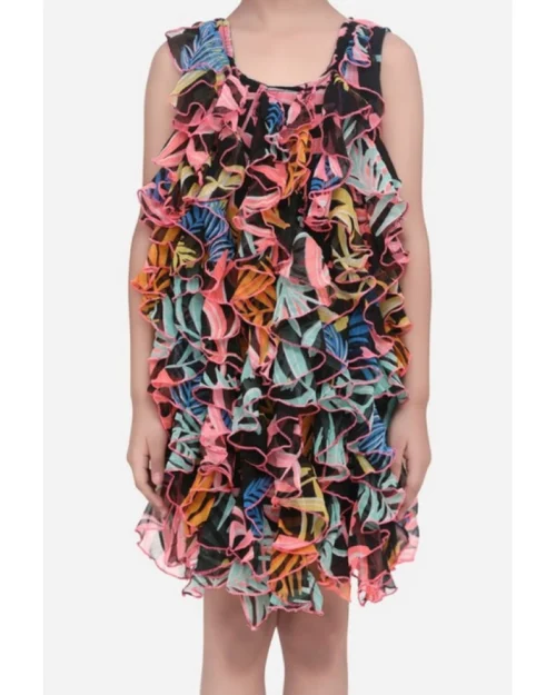 Generic Girl's Chiffon Ruffled Sleeveless Dress (Black)