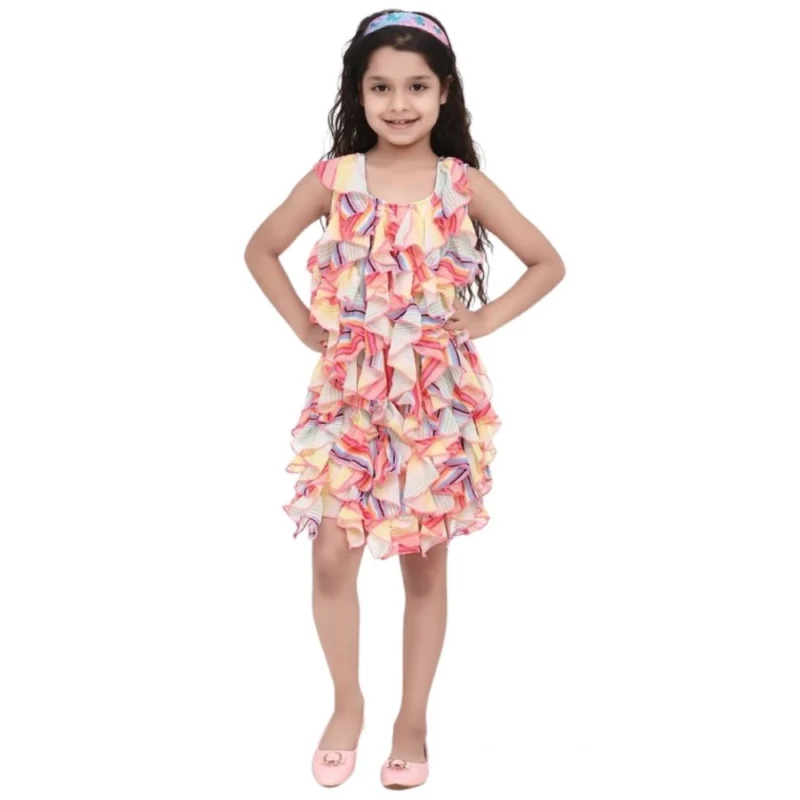 Generic Girl's Chiffon Ruffled Sleeveless Dress (Multicolor)