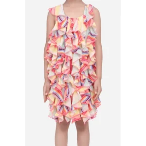 Generic Girl's Chiffon Ruffled Sleeveless Dress (Multicolor)