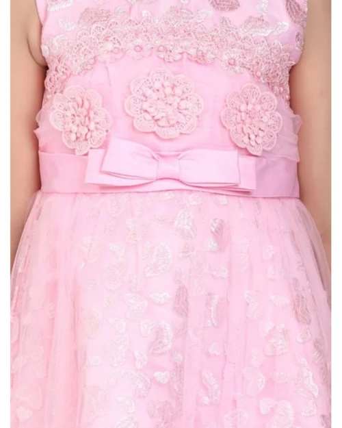 Generic Girl's Net Embroidered Sleeveless Dress (Pink)