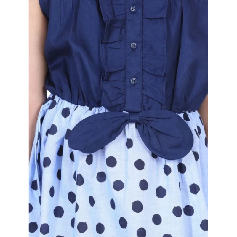 Generic Girl's Denim Polka Sleeveless Dress (Blue)
