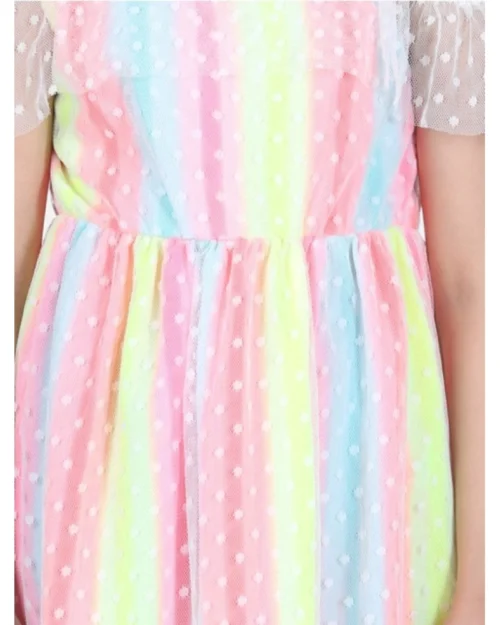 Generic Girl's Polyester Self Design Cold Shoulder Dress (Multicolor)