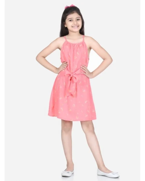 Generic Girl's Polyester Floral Short Sleeve Dress (Coral)