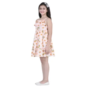 Generic Girl's Rayon Printed Sleeveless Dress (Orange)
