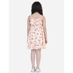 Generic Girl's Rayon Printed Sleeveless Dress (Orange)
