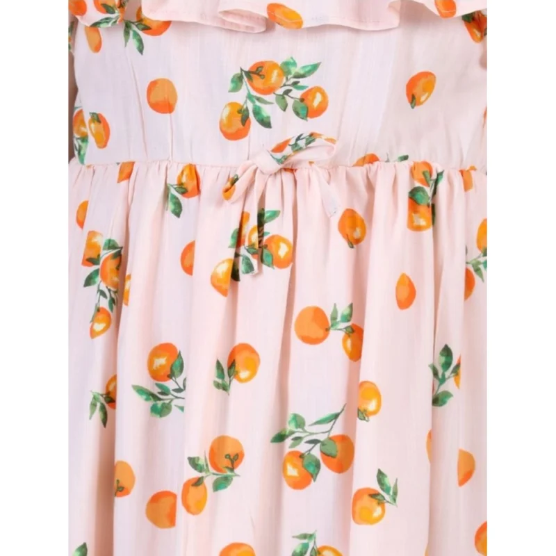 Generic Girl's Rayon Printed Sleeveless Dress (Orange)