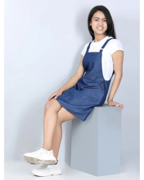 Generic Girl's Denim Solid Sleeveless Dress (Blue)