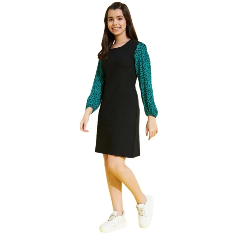 PID-66043-Girl-s-Long-Sleeves-Printed-Dress-Black-Green-1-1000x1000-1.webp Generic Girl's Polyester Printed Long Sleeves Dress (Black-Green)