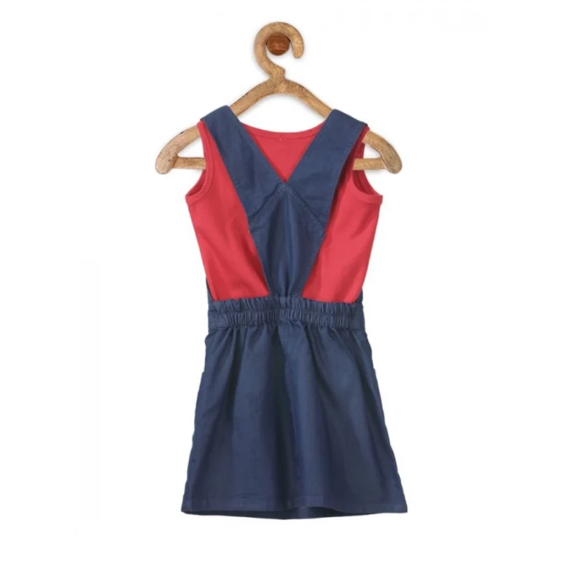 Generic Girl's Denim & Cotton Bow Sleeveless Dungaree (Red)
