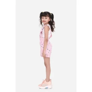 Generic Girl's Inner- Cotton Printed Sleeveless Dungaree (Light Pink)