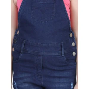 Generic Girl's Denim Distressed Buttoned Dungaree (Blue)
