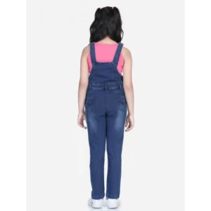 Generic Girl's Denim Patch Work Buttoned Dungaree (Blue)