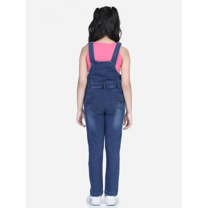 Generic Girl's Denim Patch Work Buttoned Dungaree (Blue)