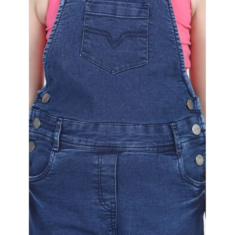 Generic Girl's Denim Patch Work Buttoned Dungaree (Blue)