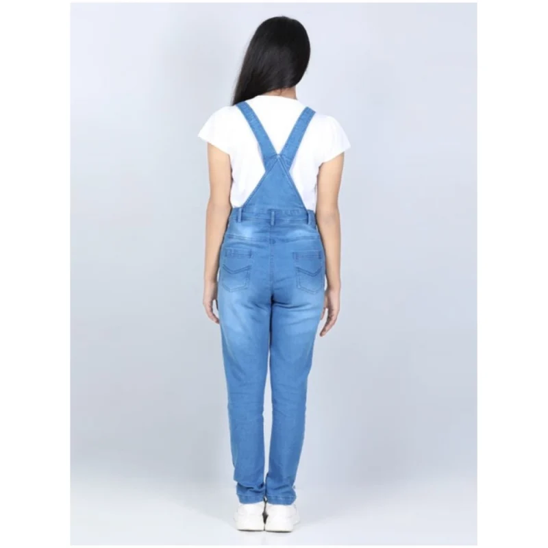 Generic Girl's Denim Solid Buttoned Dungaree (Blue)