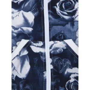 Generic Girl's Polyester Printed Long Sleeves Bomber Jacket (White-Blue)