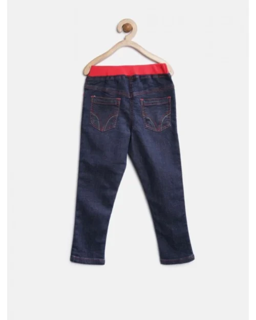 Generic Girl's Denim Ribbed Elasticated Jeans (Red-Blue)