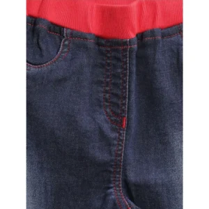 Generic Girl's Denim Ribbed Elasticated Jeans (Red-Blue)