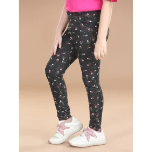 Generic Girl's Cotton Lycra Floral Elasticated Jeggings (Multicolor)