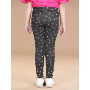 Generic Girl's Cotton Lycra Floral Elasticated Jeggings (Multicolor)