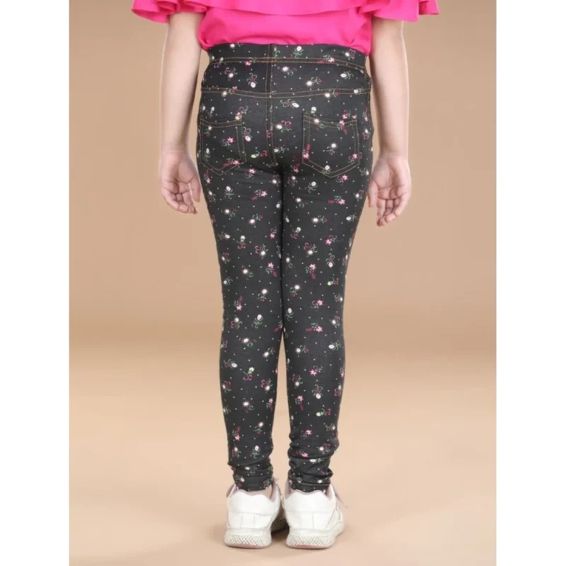 Generic Girl's Cotton Lycra Floral Elasticated Jeggings (Multicolor)
