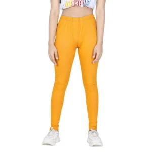Generic Girl's Cotton Lycra Solid Elasticated Jeggings (Mustard)