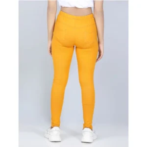 Generic Girl's Cotton Lycra Solid Elasticated Jeggings (Mustard)