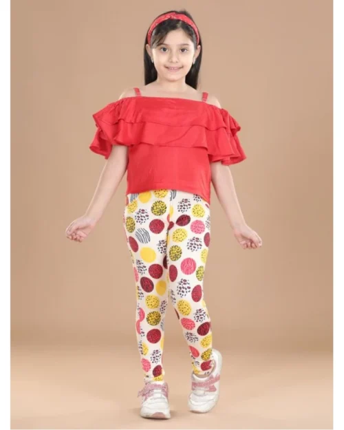 Generic Girl's Cotton Lycra Floral Elasticated Jeggings (Multicolor)