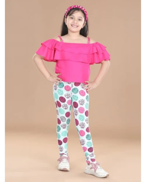 Generic Girl's Cotton Lycra Floral Elasticated Jeggings (Multicolor)