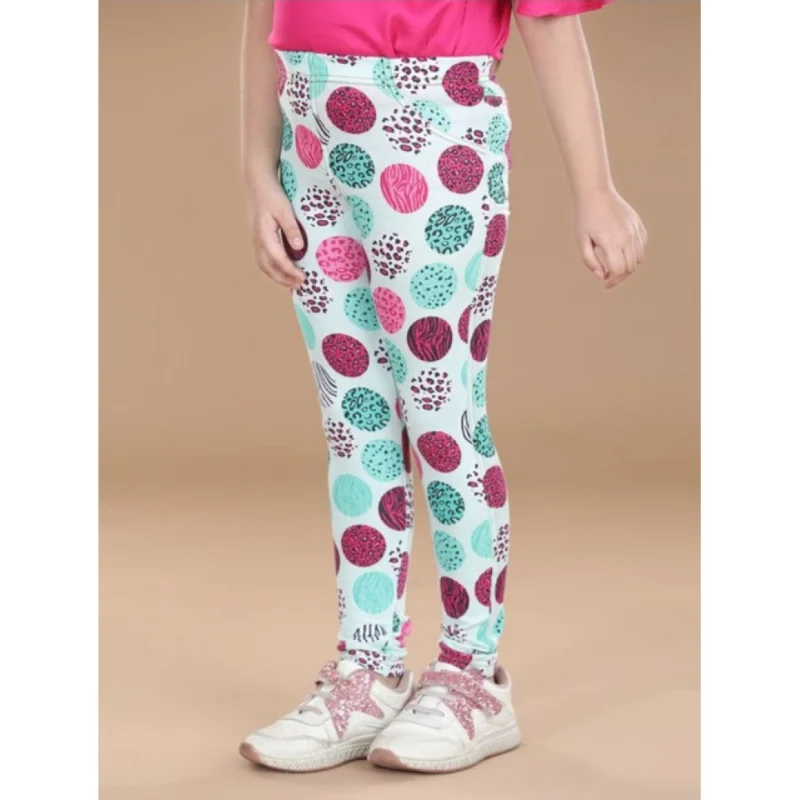 Generic Girl's Cotton Lycra Floral Elasticated Jeggings (Multicolor)