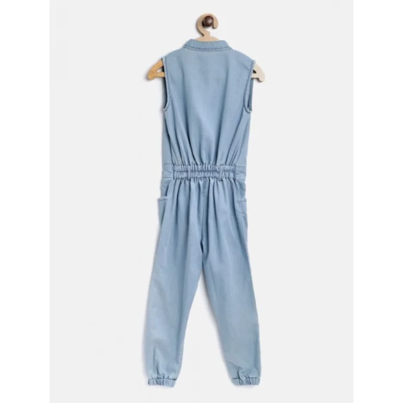 Generic Girl's Denim Embellished Sleeveless Jumpsuit (Blue)