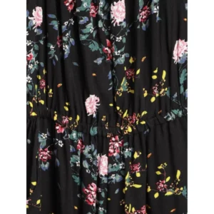 Generic Girl's Rayon Floral Sleeveless Jumpsuit (Black-Pink)