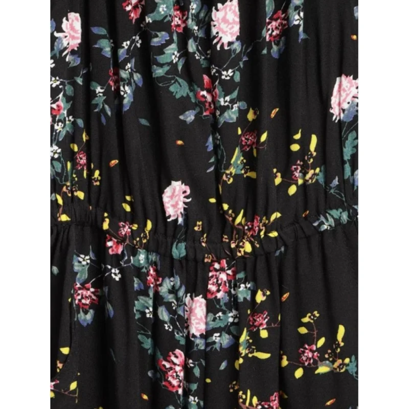 Generic Girl's Rayon Floral Sleeveless Jumpsuit (Black-Pink)