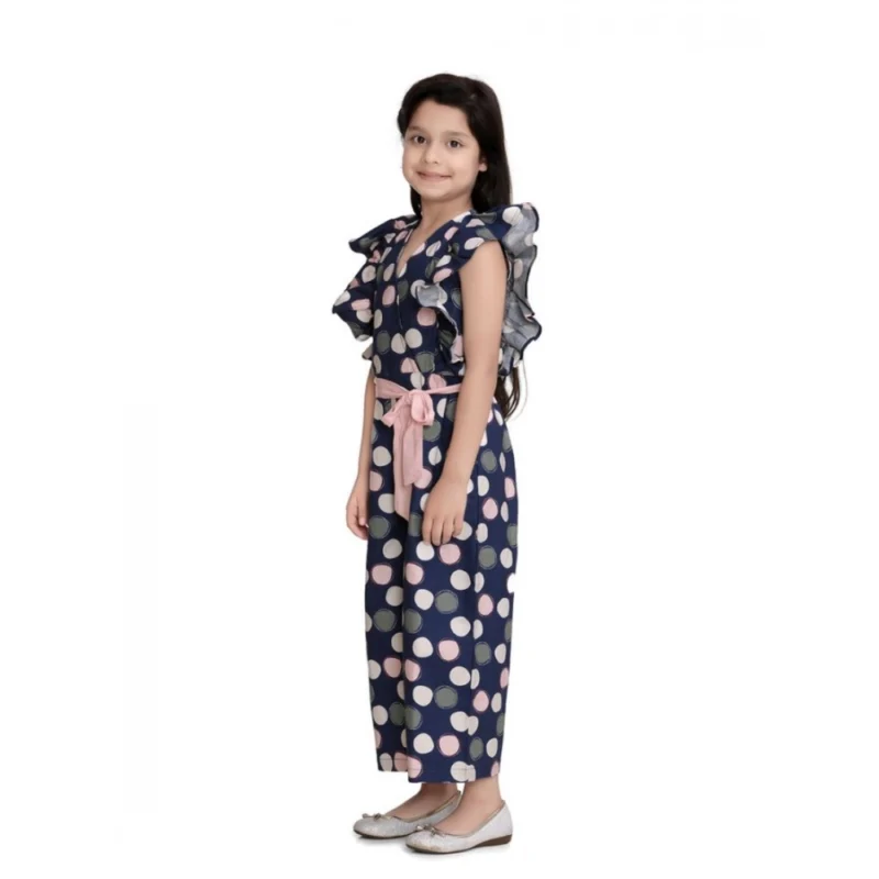 Generic Girl's Rayon Polka Flutter Jumpsuit (Multicolor)