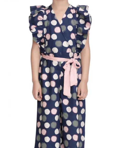 Generic Girl's Rayon Polka Flutter Jumpsuit (Multicolor)