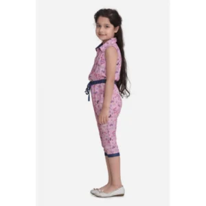 Generic Girl's Cotton Printed Sleeveless Jumpsuit (Pink)