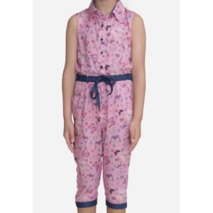 Generic Girl's Cotton Printed Sleeveless Jumpsuit (Pink)