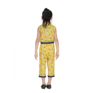 Generic Girl's Cotton Printed Sleeveless Jumpsuit (Yellow)