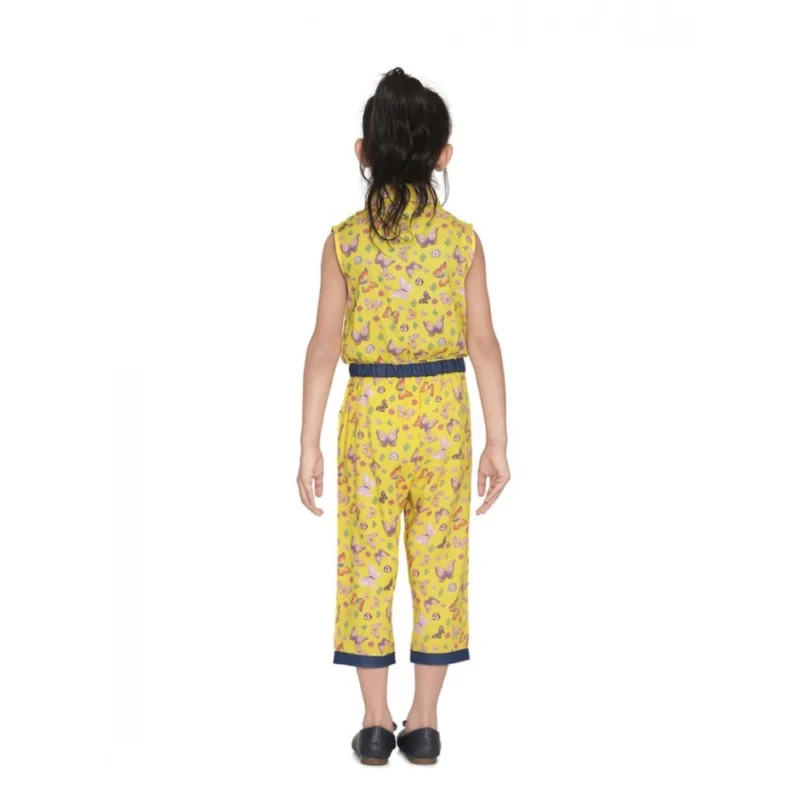 Generic Girl's Cotton Printed Sleeveless Jumpsuit (Yellow)